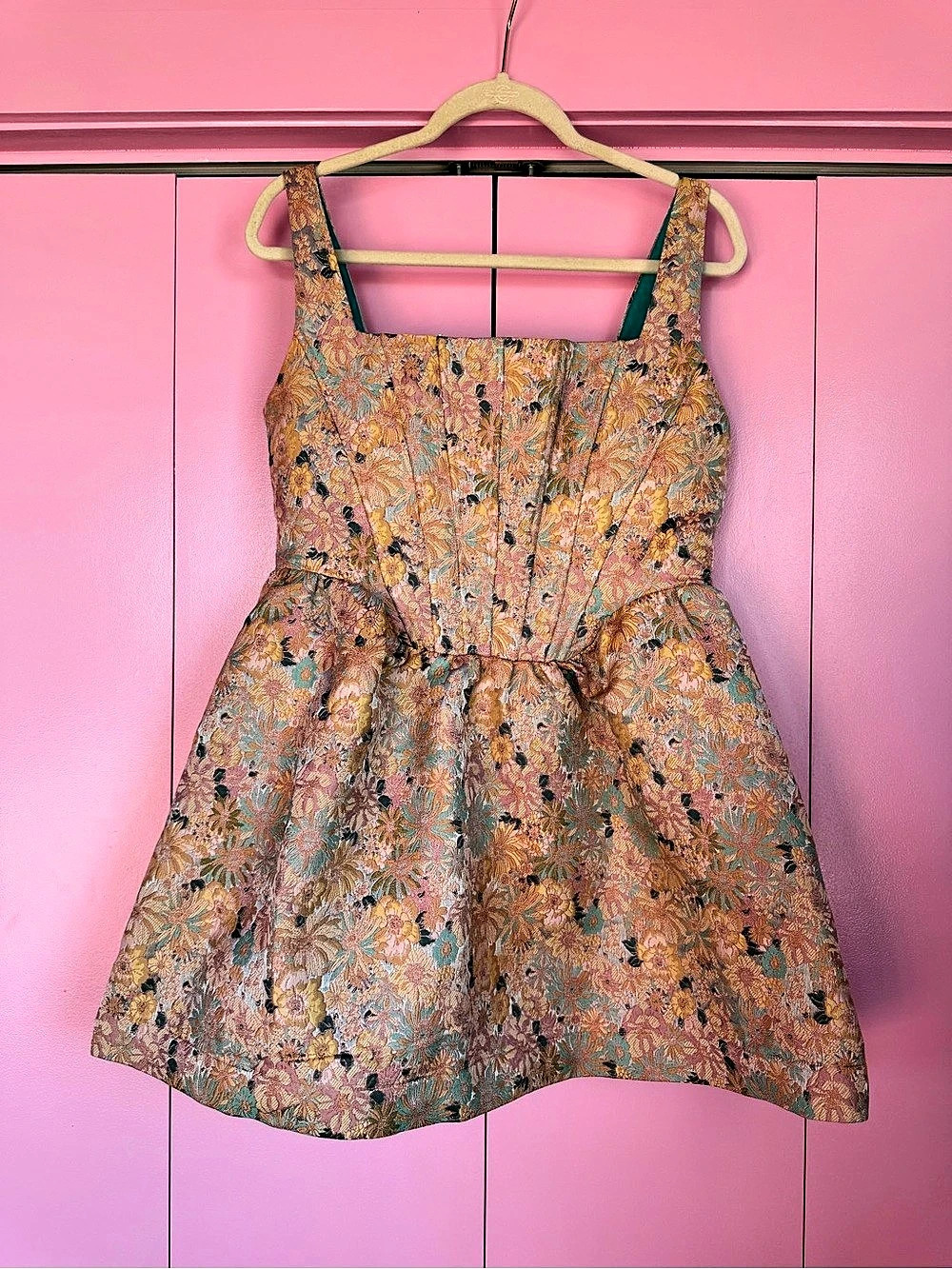 SHEIN X Floral Jacquard Brocade Corset Mini Dress Size L NWT